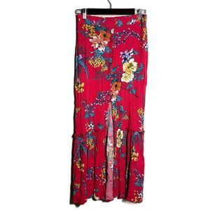 Band of Gypsies Floral Boho Festival Maxi Skirt Slit & Button Front Size Medium
